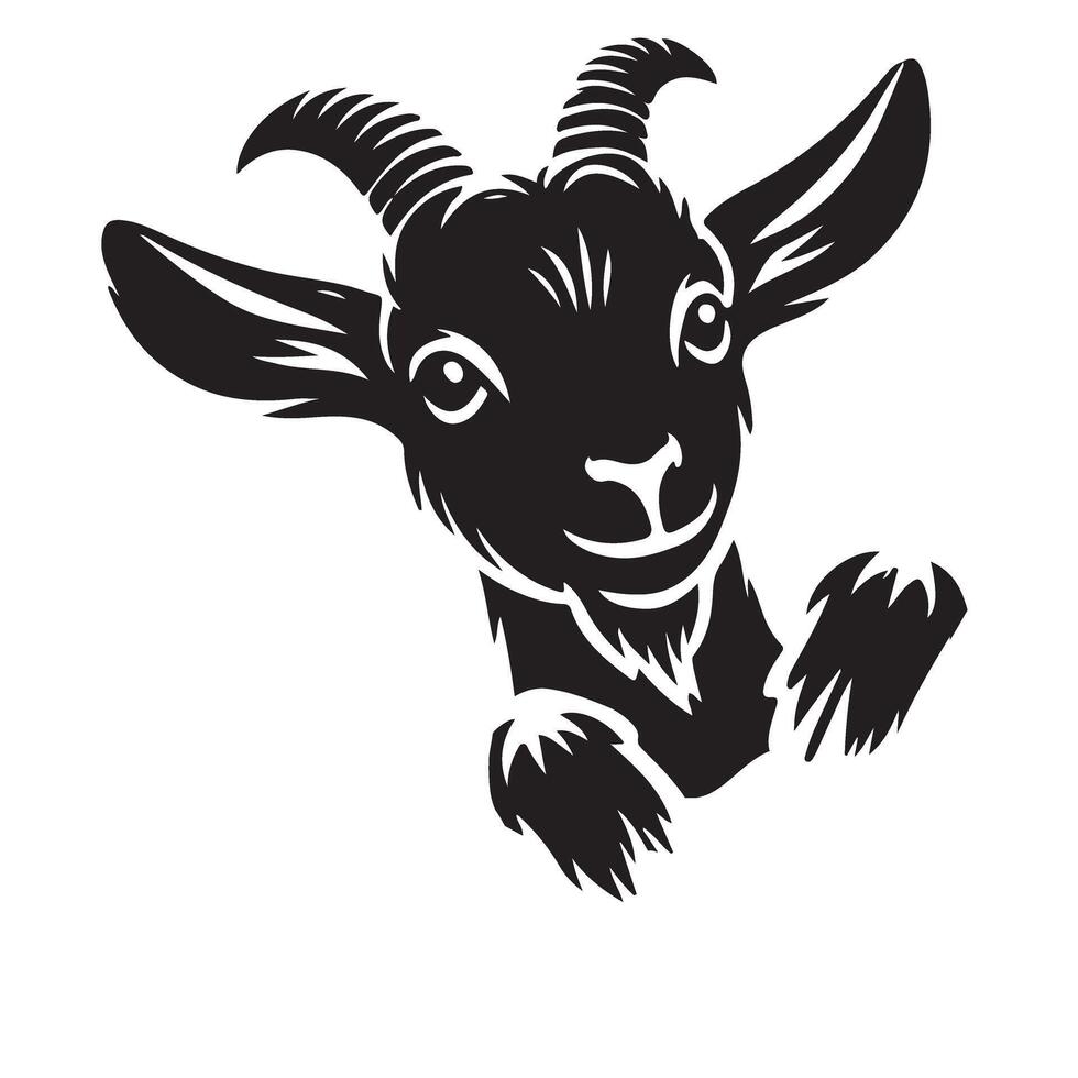 Silhouette of an Adorable Kid Goat Peeking vector