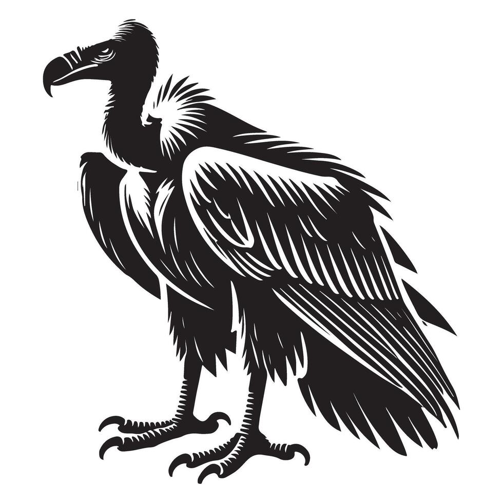 Powerful Black and White Vulture Silhouette Illustration vector