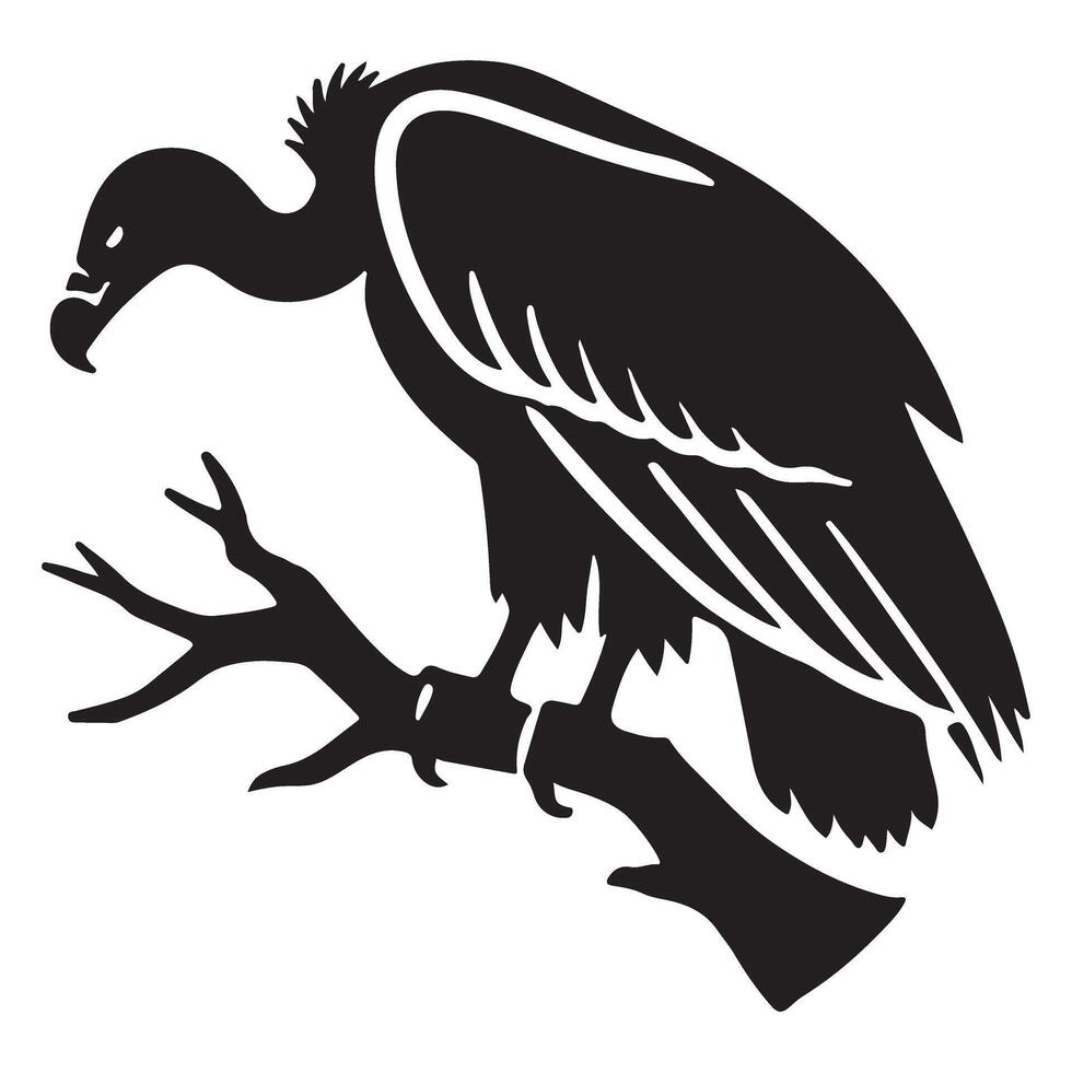 Silhouette of a Vulture Perched on a Branch vector