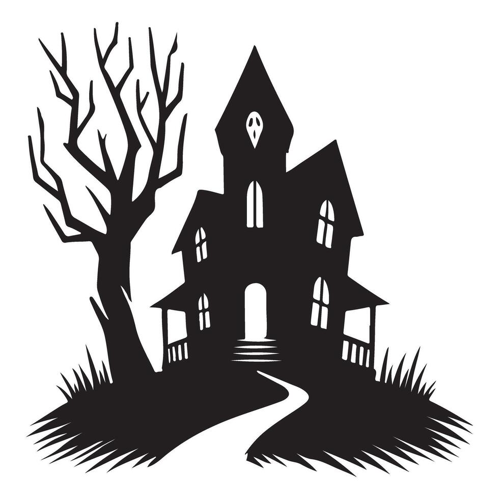 Spooky Haunted House Silhouette Illustration Graphic vector