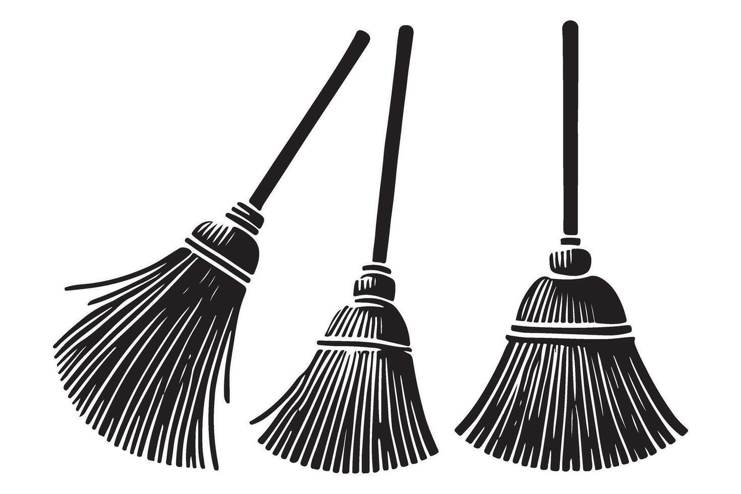 Three Brooms Silhouette Illustration Set Design vector