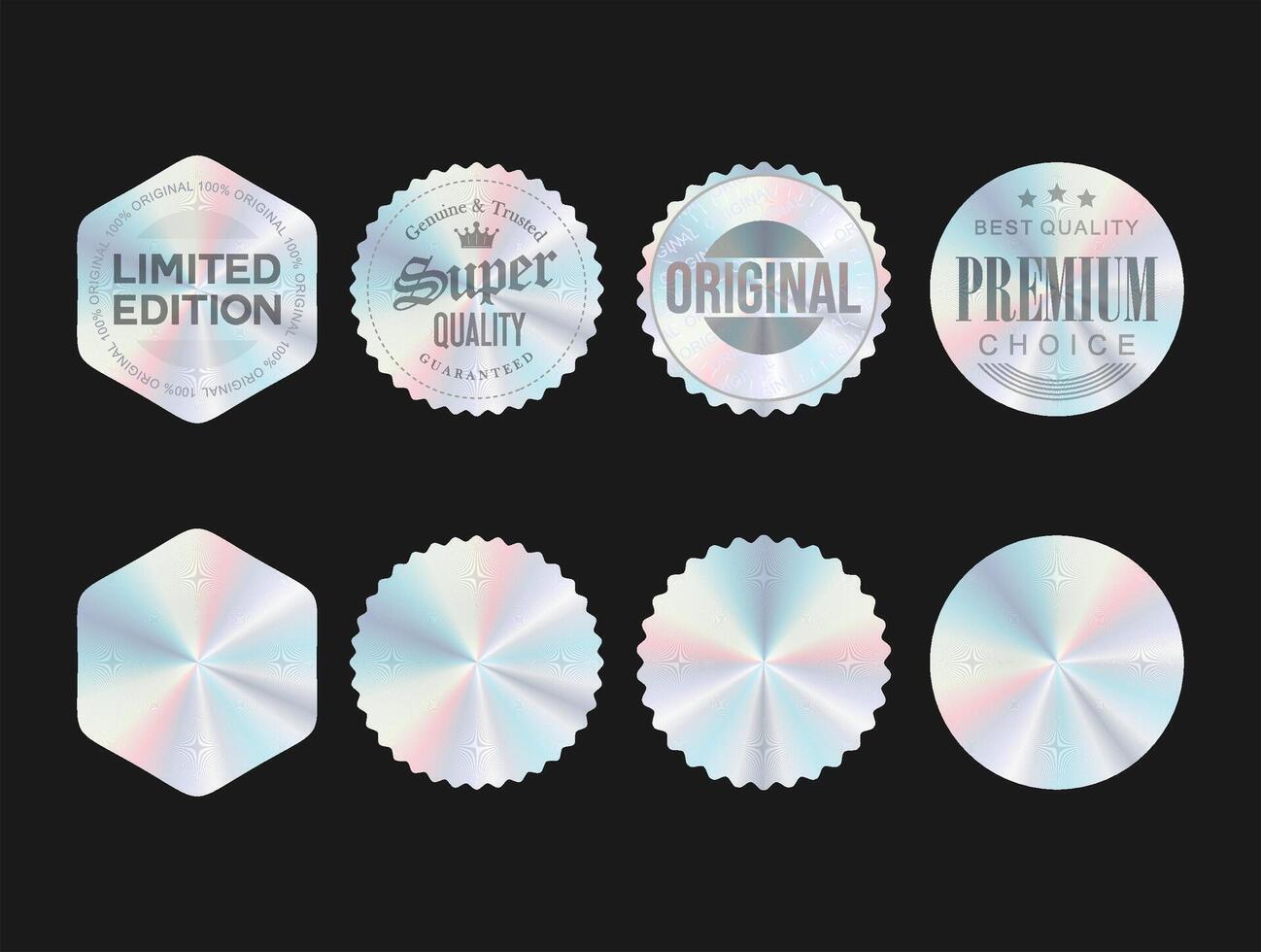 Set of color holographic sticker templates, label with holographic effect shiny colorful emblems stock illustration vector