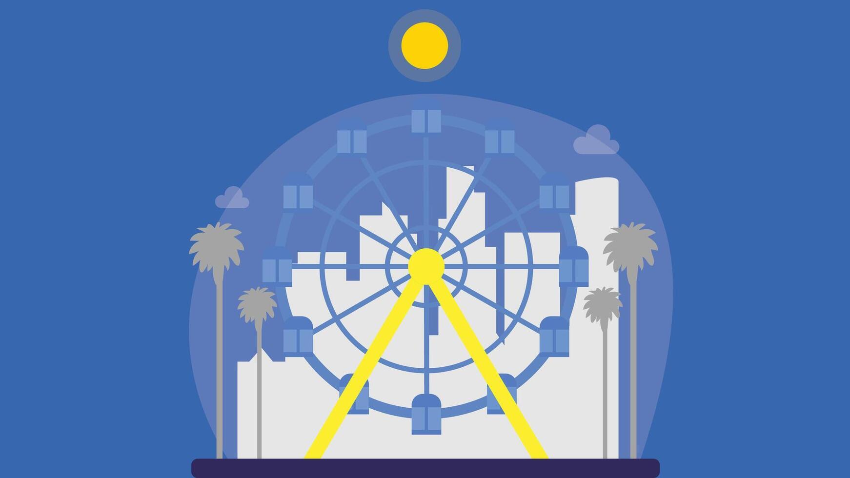 An illustration of the London Eye, a giant Ferris wheel, with city buildings in the background vector