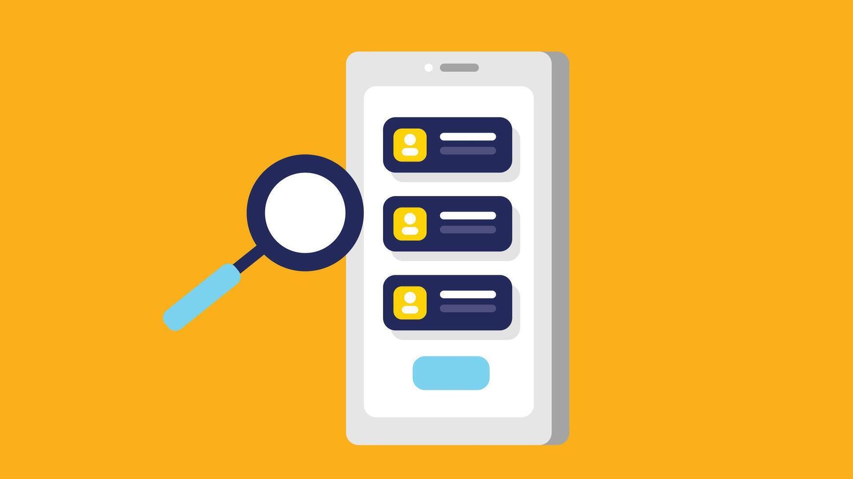 An illustration of a mobile device screen displaying a search interface. The screen features a prominent search bar at the top vector