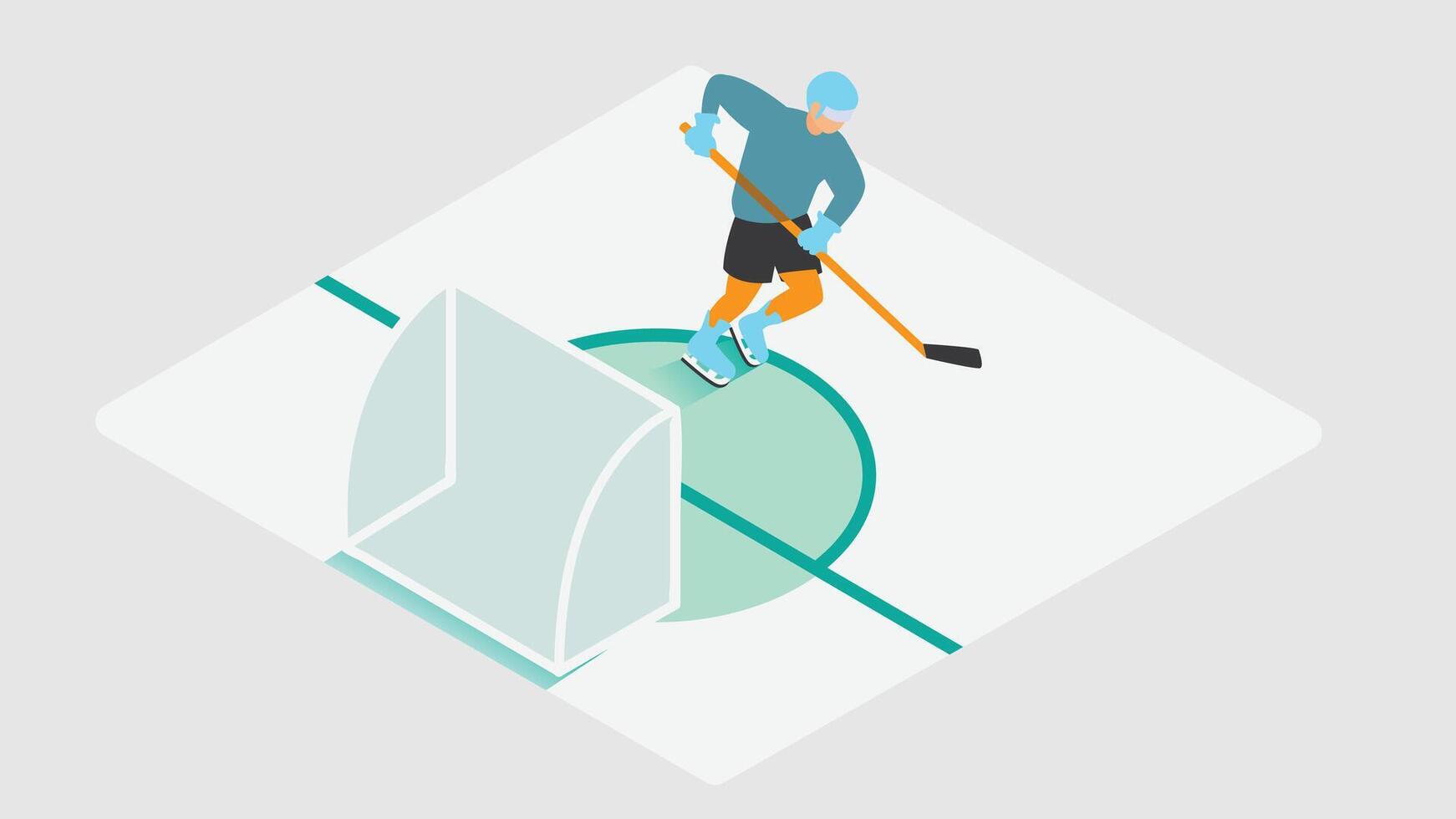 An illustration of a player actively playing ice hockey on a rink, wearing a full hockey uniform with a helmet vector