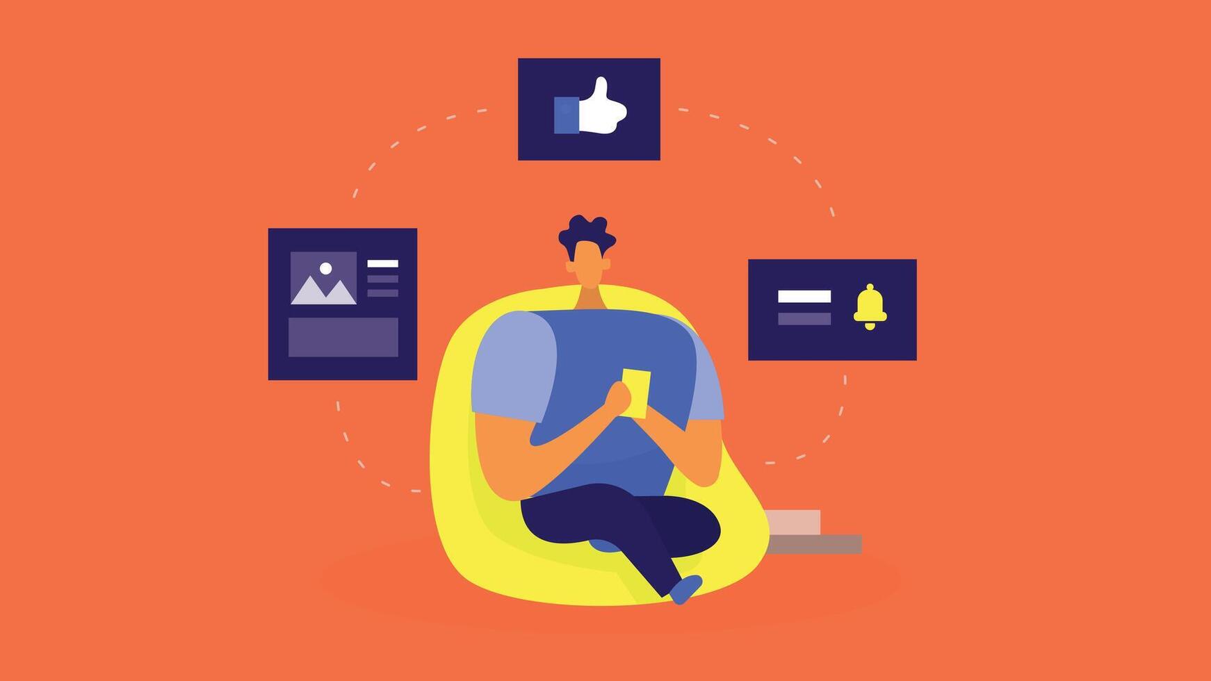 An illustration of a person checking their phone, likely in a casual setting such as sitting vector