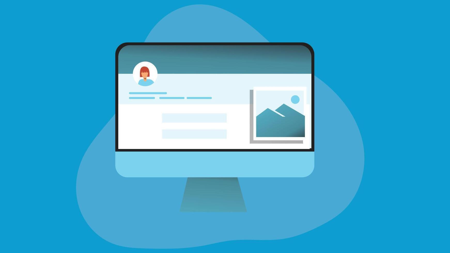 An illustration of a professional profile displayed on a computer screen, showcasing a digital profile or resume vector