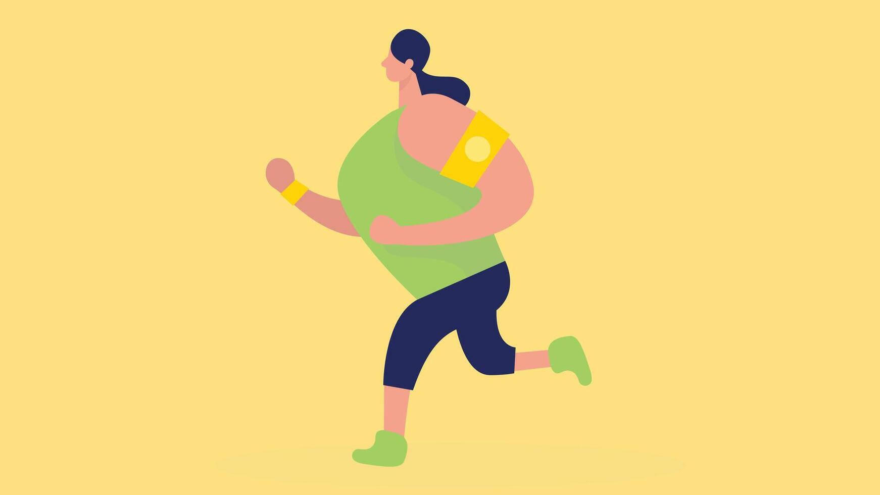 An illustration of a girl running for sport, wearing athletic gear and a fitness tracker on her wrist vector