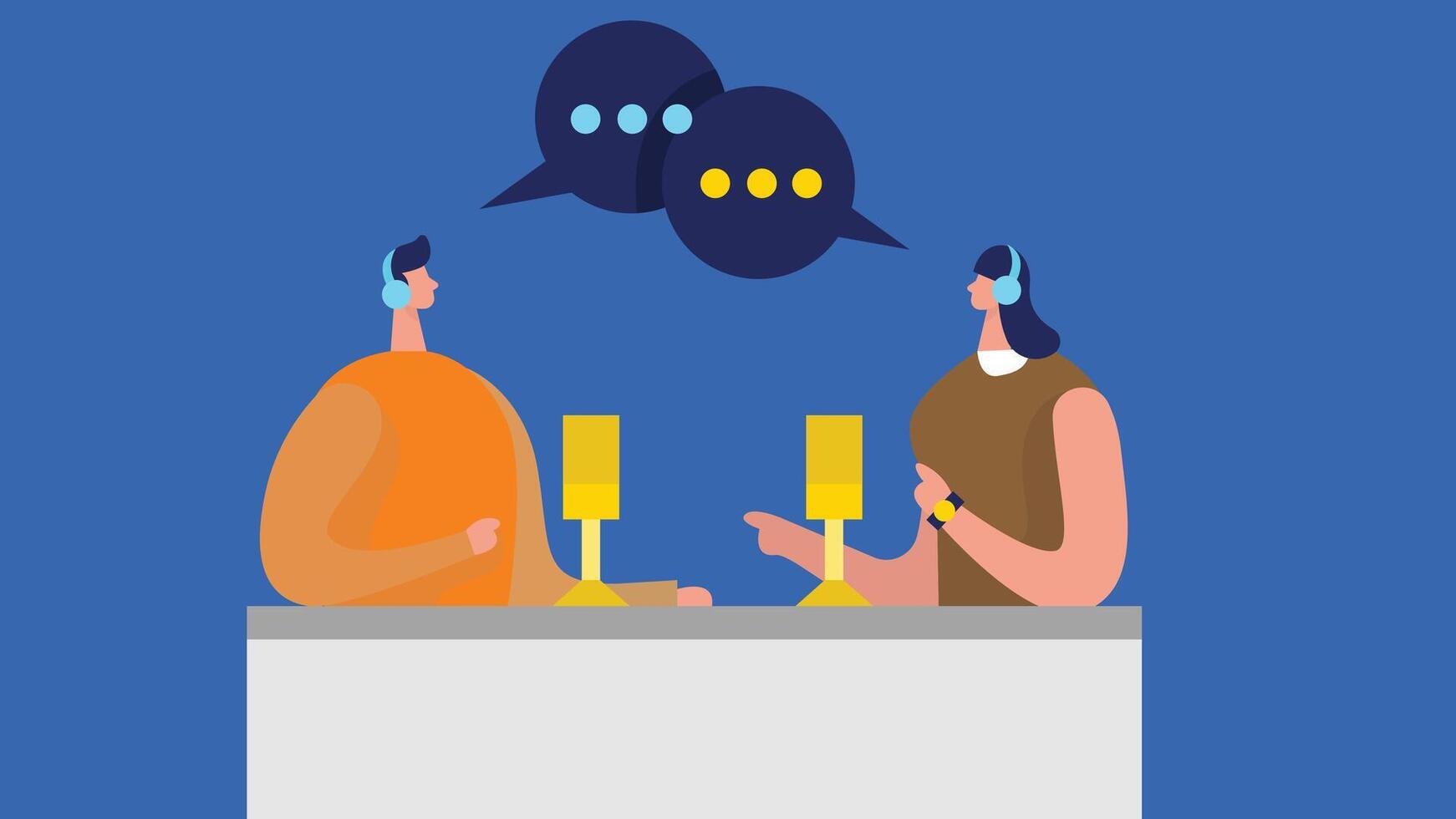 An illustration of podcast session with two people vector
