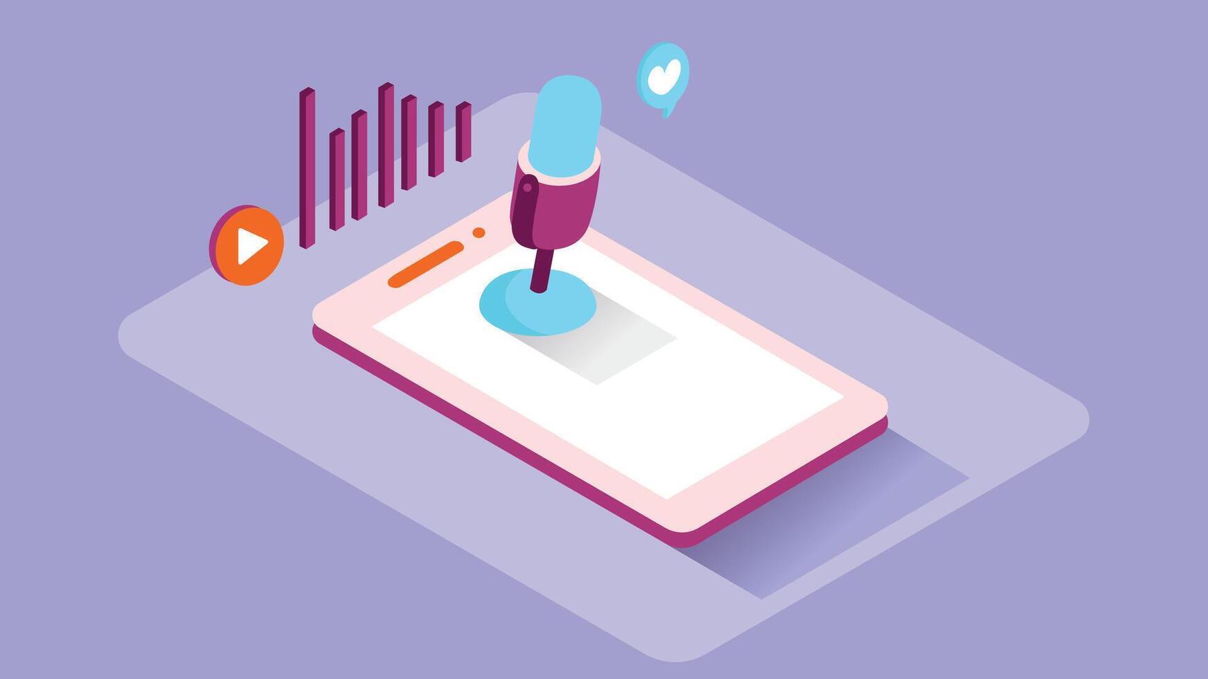 illustration of podcast microphone icons isolated isometric vector
