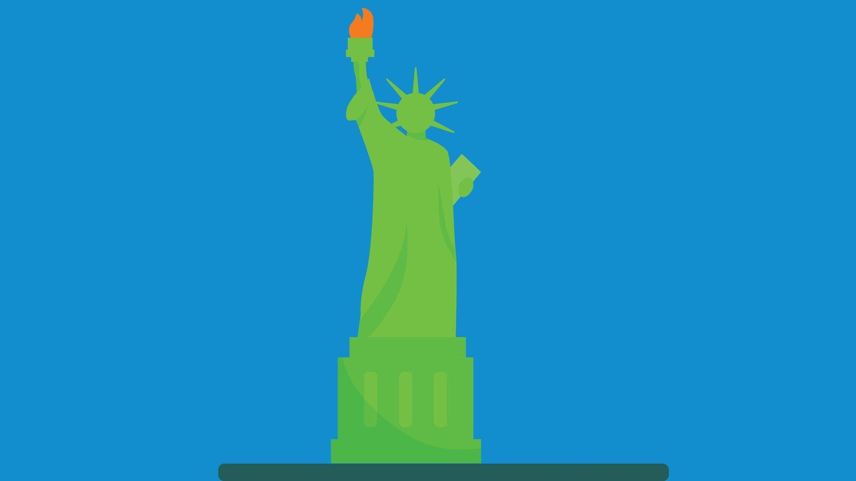 flat design illustration of the Statue of Liberty, featuring clean lines and vibrant colors. The statue is depicted in a simplified, stylized form vector