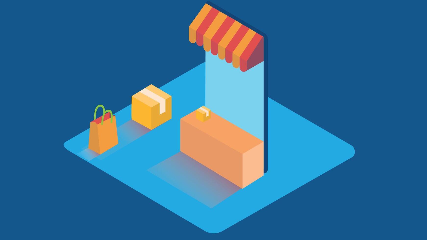 illustration of a mobile phone screen displaying a shopping cart isometric vector