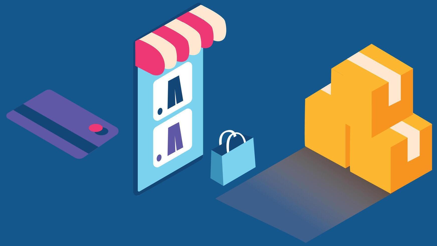 a mobile phone screen displaying a shopping cart icon, symbolizing the process of online shopping vector