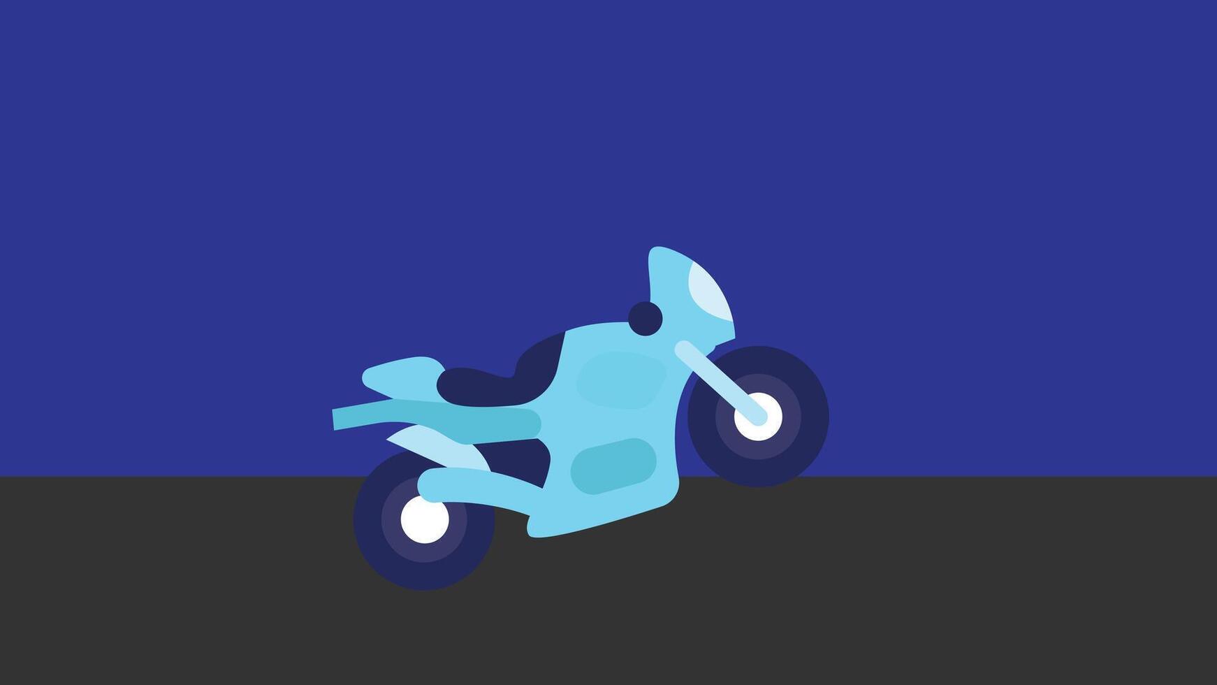 A flat design illustration of a sleek, modern motorbike. The bike is stylized with smooth lines and minimalistic details vector