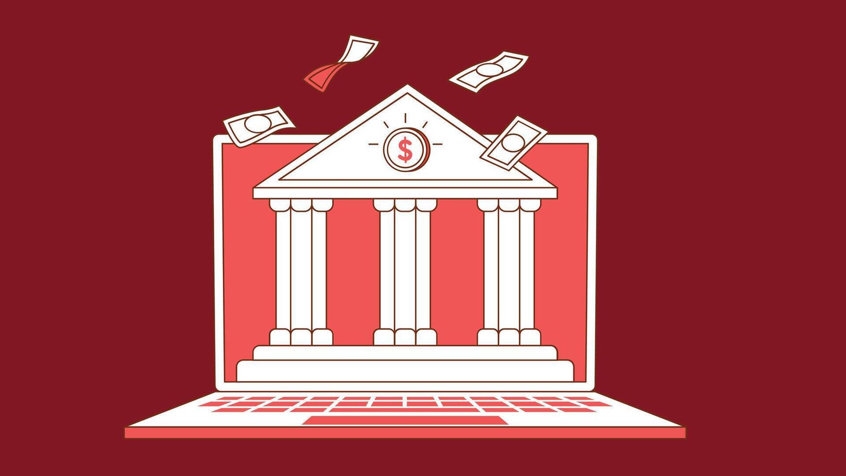 an online banking concept, featuring a digital interface with a bank building icon vector