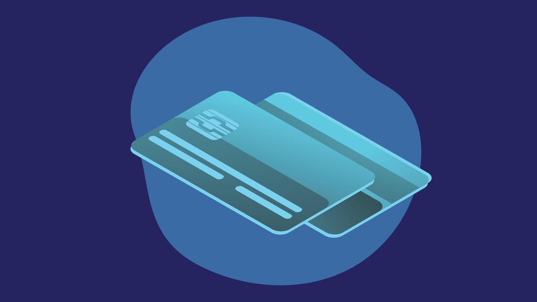A sleek, modern isometric illustration of a credit card, angled to showcase its depth and three-dimensional perspective vector