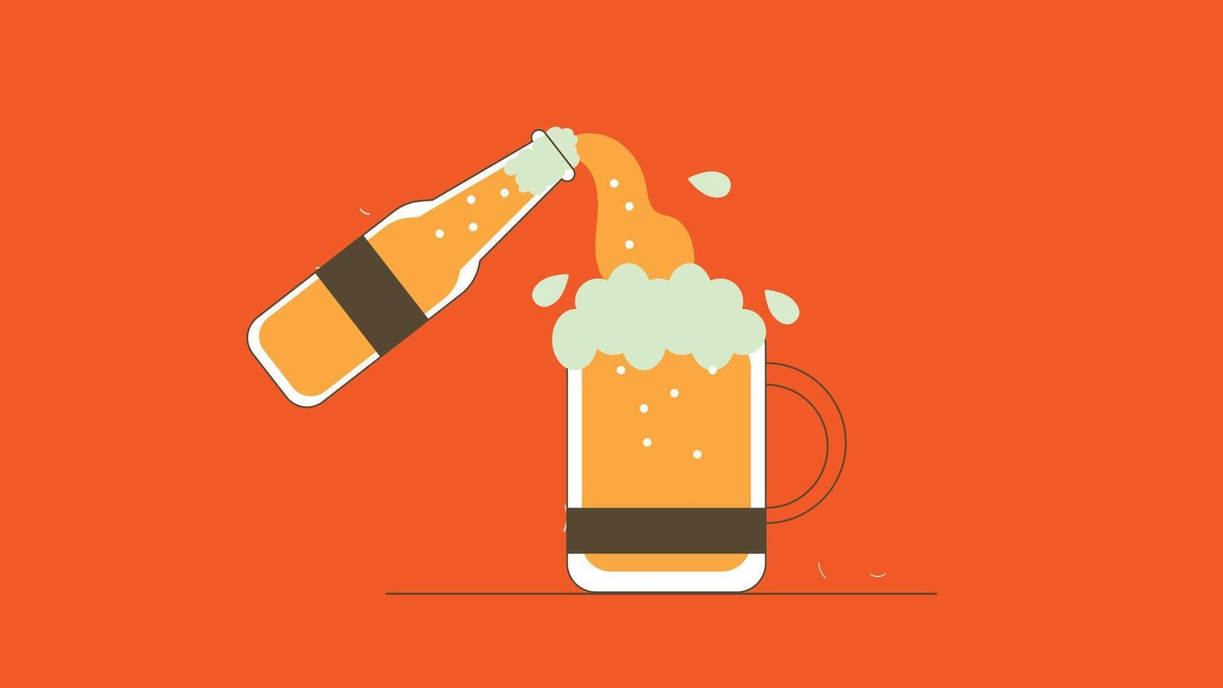 A cold, frosty bottle of beer standing beside a transparent glass mug filled with golden, effervescent beer topped with a thick, foamy head vector
