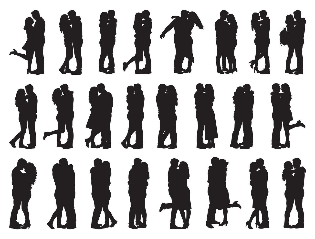 Couple hugging silhouette white background vector