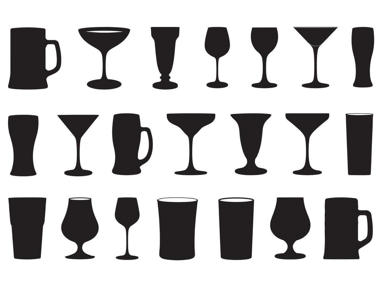 Different glasses silhouette white background vector