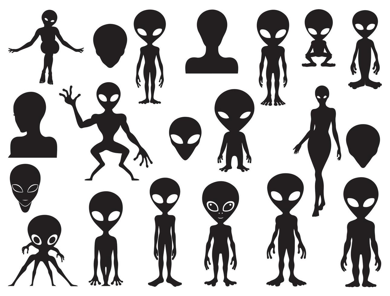 Funny aliens silhouette white background vector