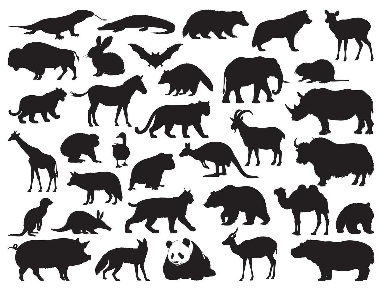 Forest animals silhouette white background vector