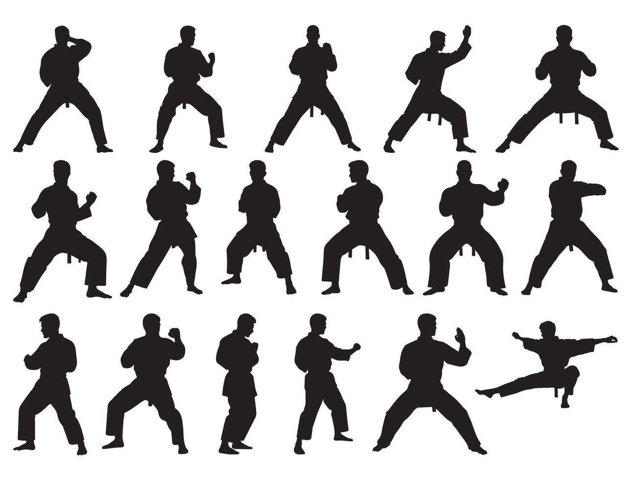 Karate man silhouette white background vector