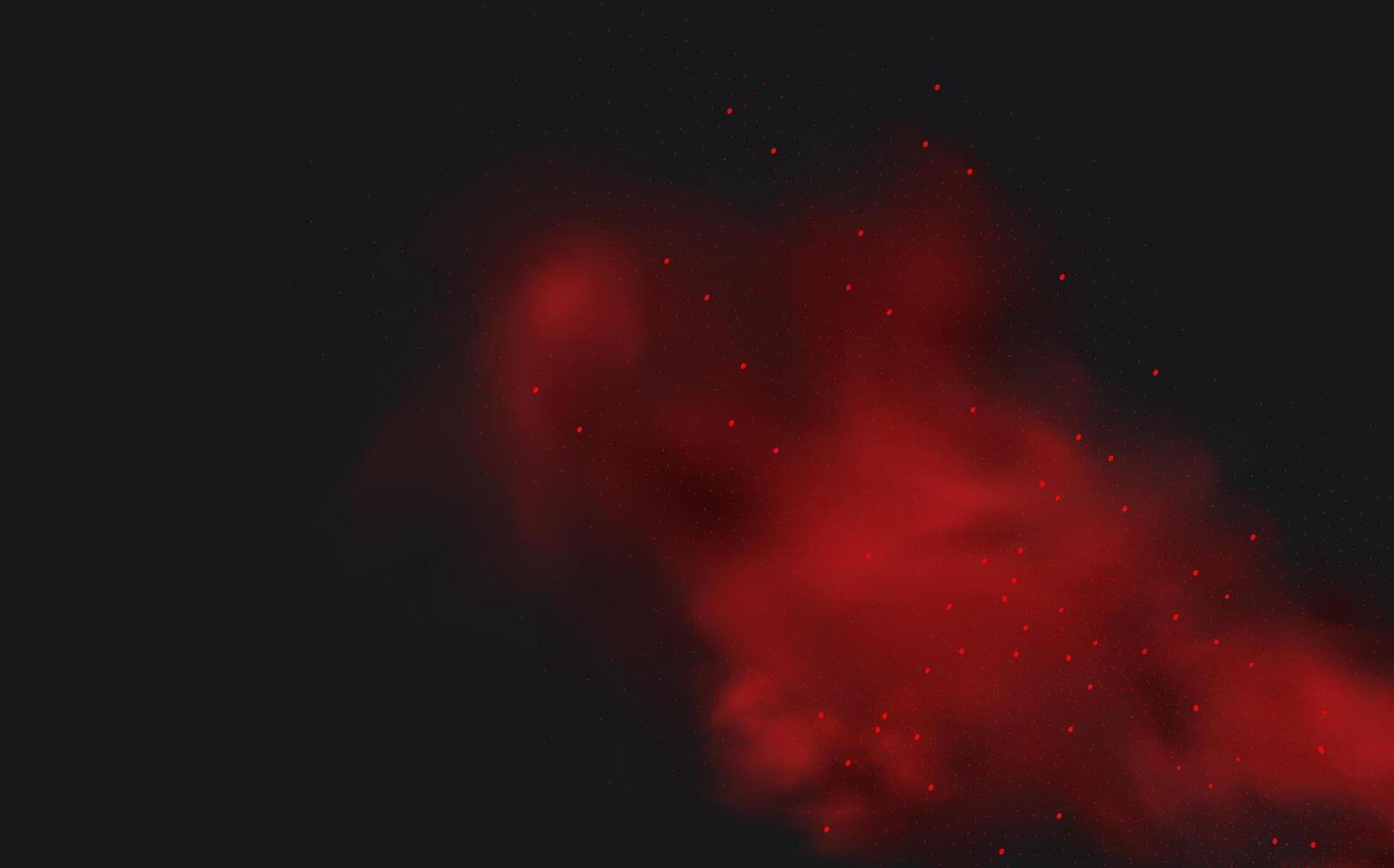A red smoke cloud is shown on a black background vector