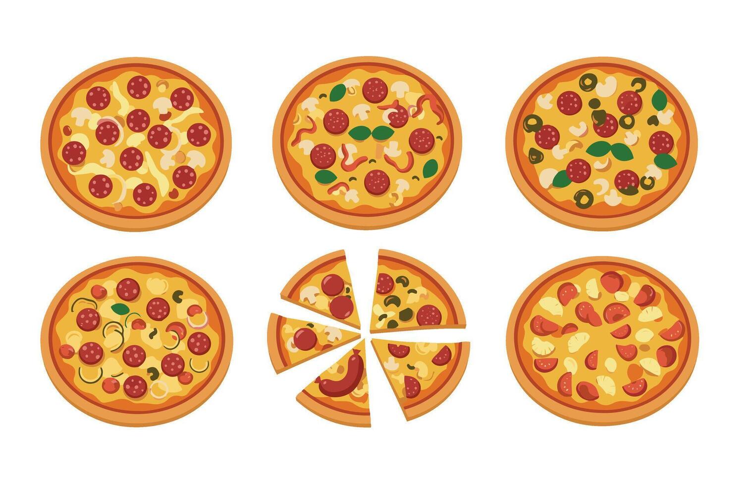 Baked Gourmet Pizza Set vector