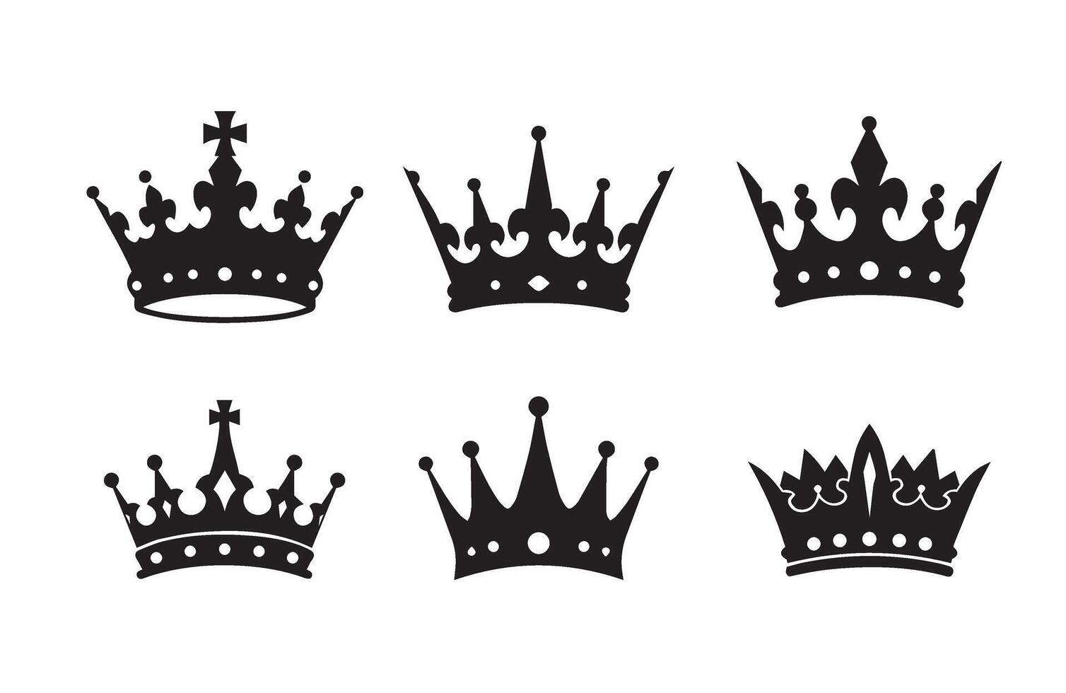 Elegant Silhouette Icons Set Royal Crown Bundle vector