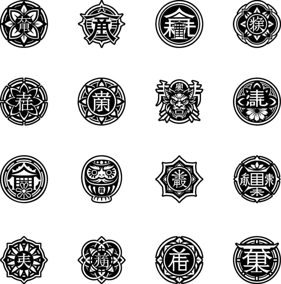 Bundle of Japanese Kanji Artwork Glyph Icons vector