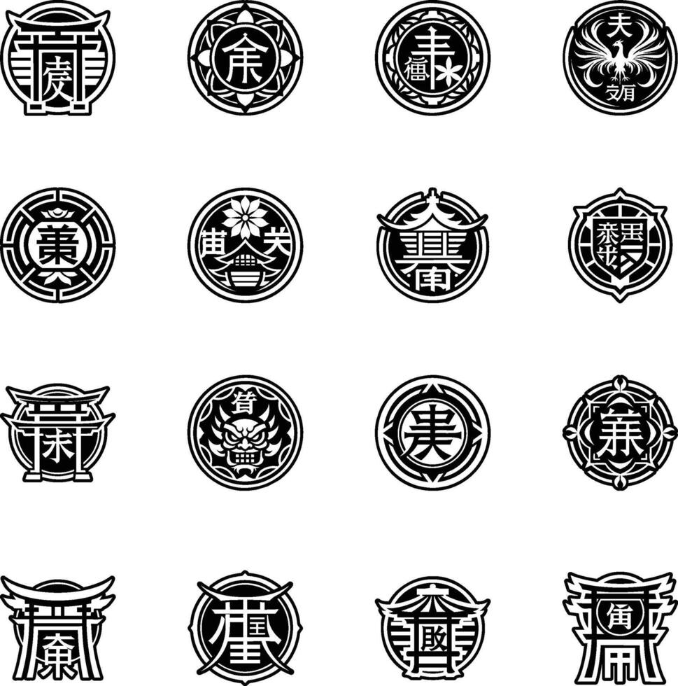 Set of Glyph Style Japanese Traditional Icons vector