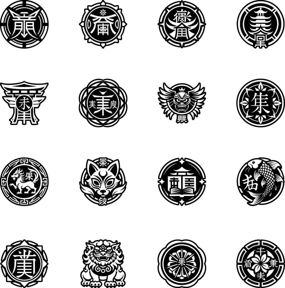 Set of Glyph Style Japanese Language Icons vector