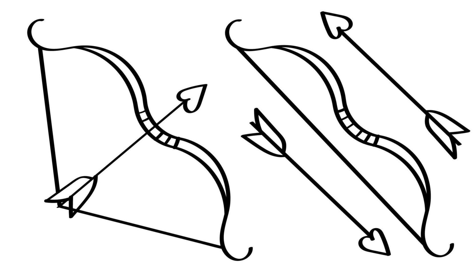 cartoon icon of doodle Cupid bow with stretched title and an arrow with heart shaped arrowhead. Valentines day february 14. isolated on white background image vector