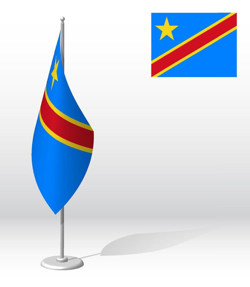 REPUBLIC OF CONGO Republic flag on flagpole for registration of solemn event, meeting foreign guests. National independence day of CONGO. Realistic 3D on white vector
