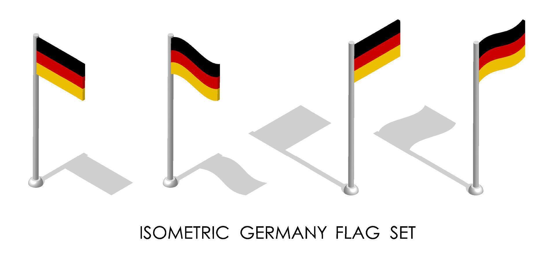 isometric flag of Republic of GERMANY in static position and in motion on flagpole. 3d image vector
