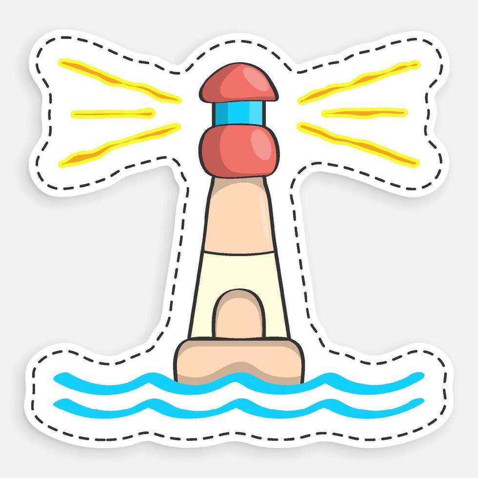 cartoon icon of doodle Marine coastal lighthouse. Safe route in shipping area. isolated on white background image vector