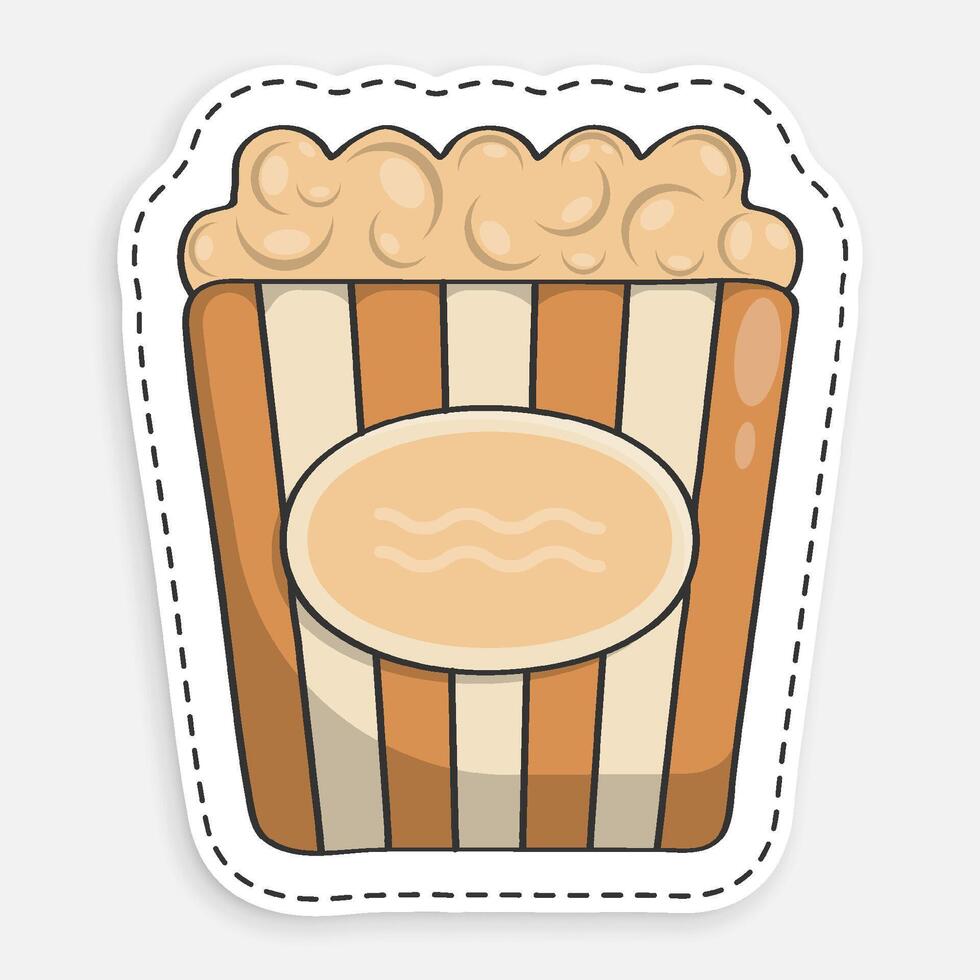cartoon icon of doodle Packet of popcorn, bucket of airy dessert. Leisure at cinema. isolated on white background vector