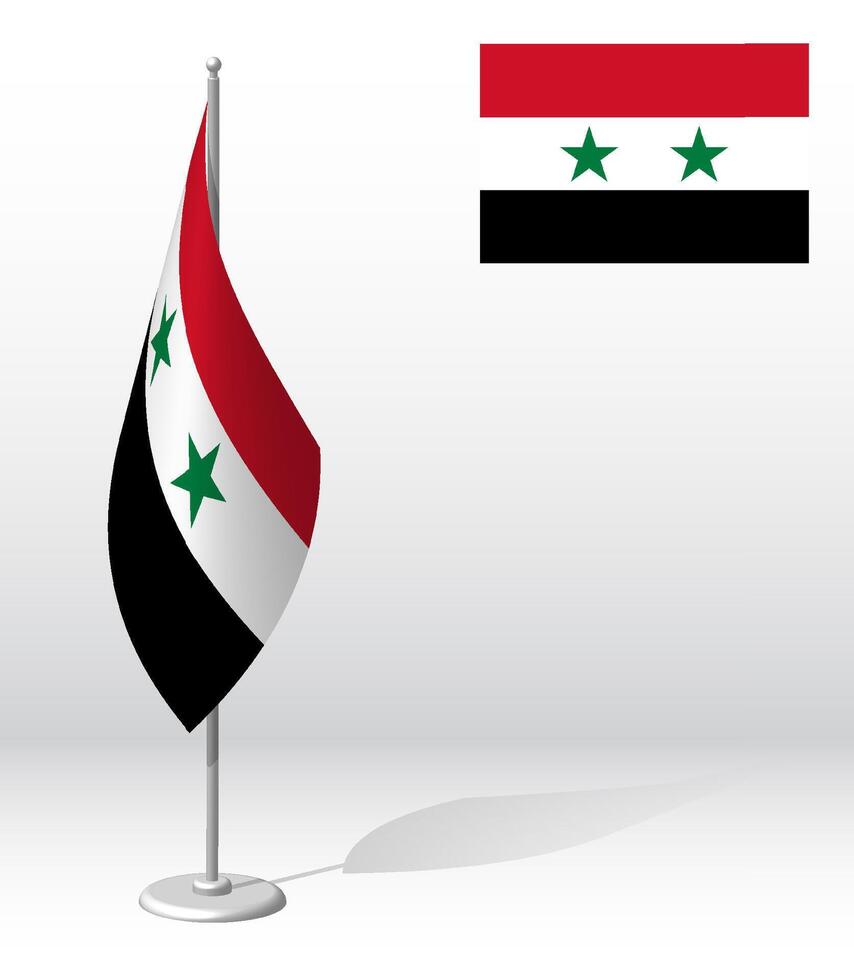 SYRIA flag on flagpole for registration of solemn event, meeting foreign guests. National independence day of SYRIA. Realistic 3D on white vector