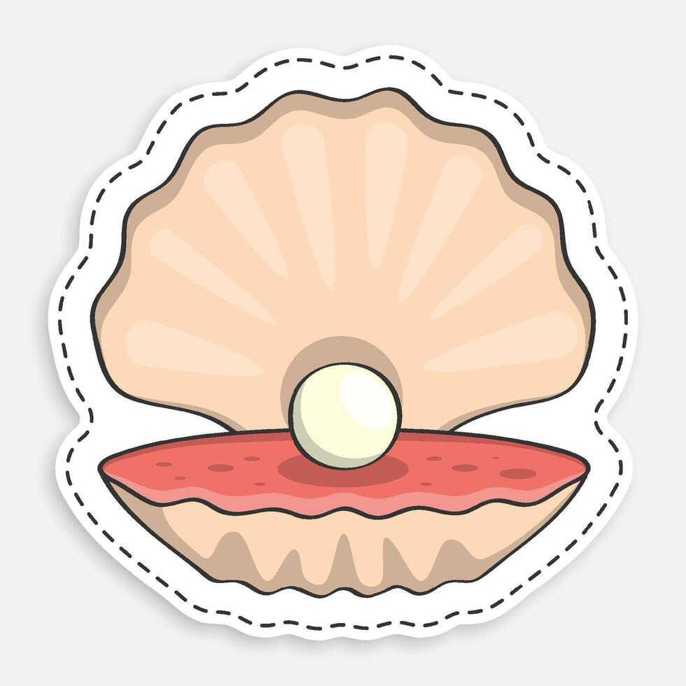 cartoon icon of doodle sea shining pearl in open shell. Treasure of sea and ocean. isolated on white background image vector