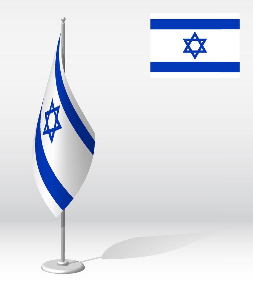 ISRAEL flag on flagpole for registration of solemn event, meeting foreign guests. National independence day of ISRAEL. Realistic 3D on white vector