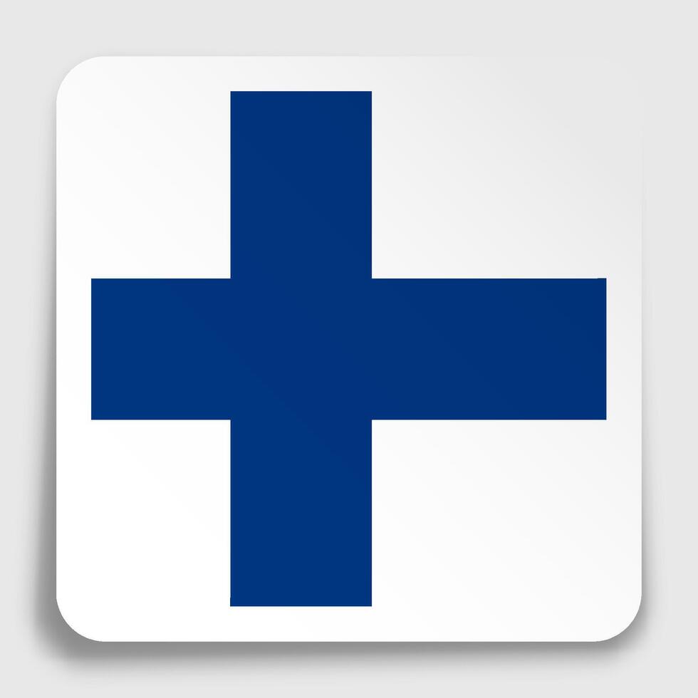 Finland flag icon on paper square sticker with shadow. Button for mobile application or web. image vector