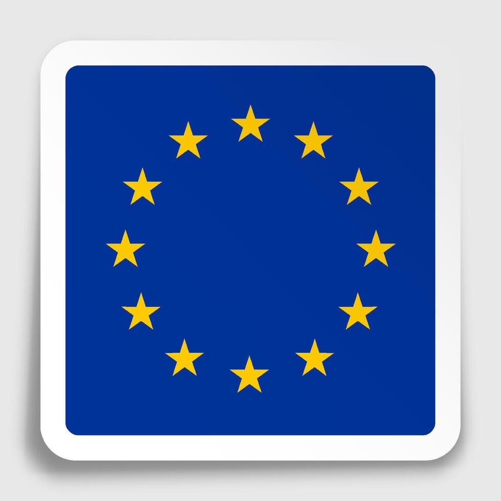 European Union flag icon on paper square sticker with shadow. Button for mobile application or web. image vector
