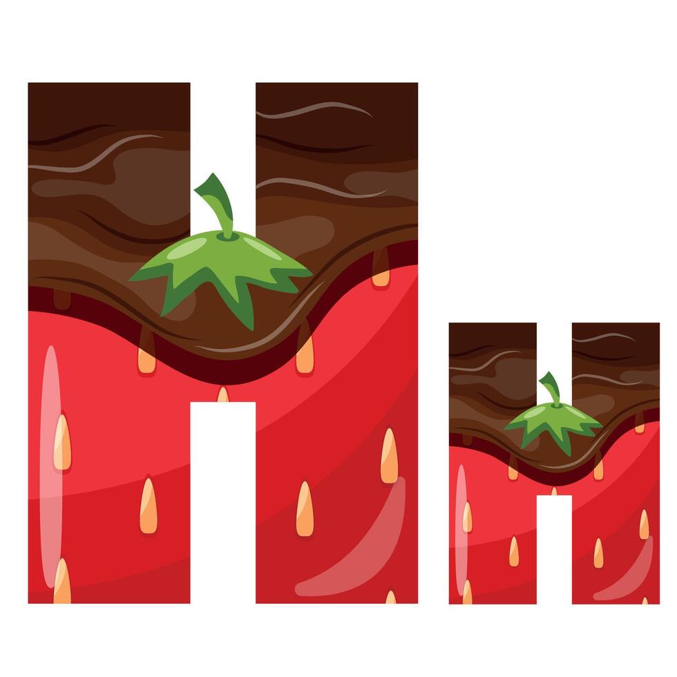 alphabet with strawberry design with melted dark chocolate namely letter H design for designs, posters or banner vector