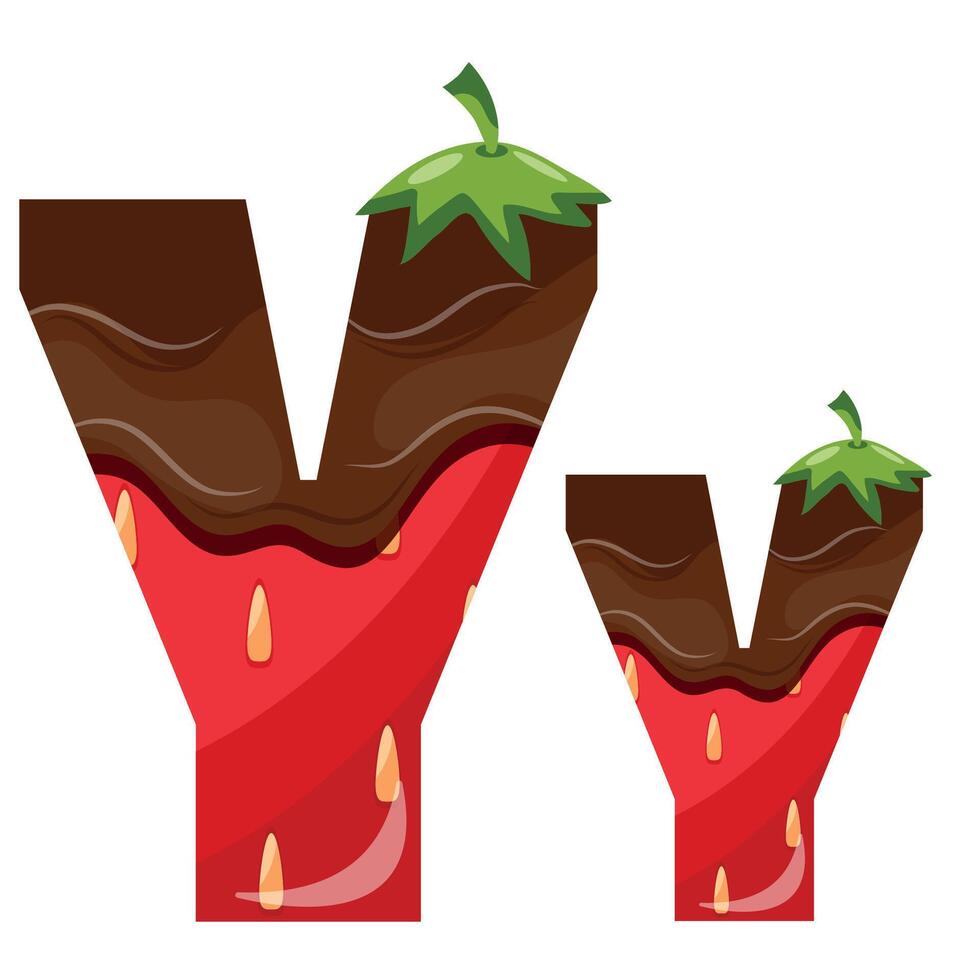 strawberry design alphabet with melted dark chocolate namely letter Y design for designs, posters or banners vector