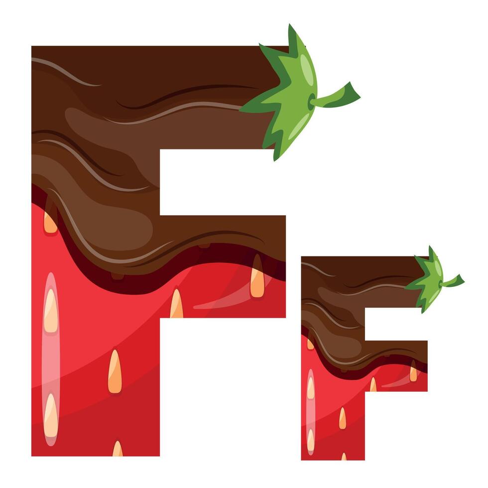 strawberry design alphabet with melted dark chocolate namely letter F design for designs, posters or banners vector