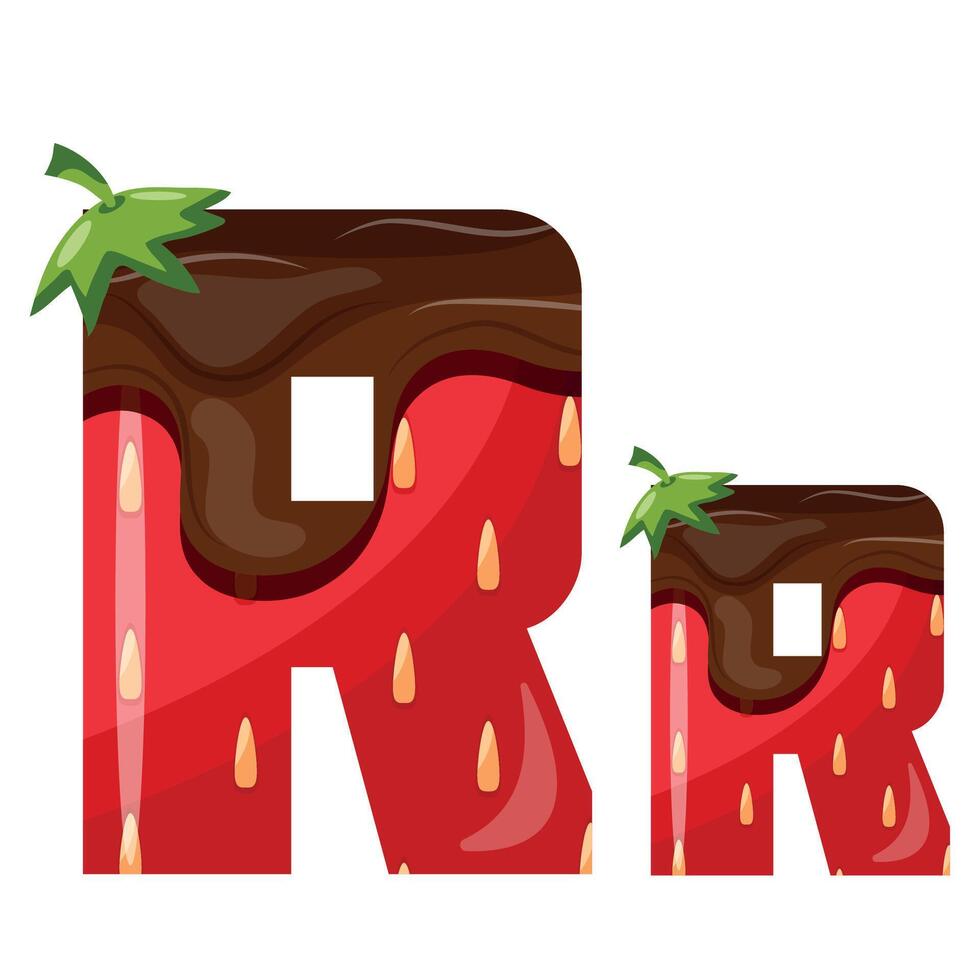 strawberry design alphabet with melted dark chocolate namely letter R design for designs, posters or banners vector
