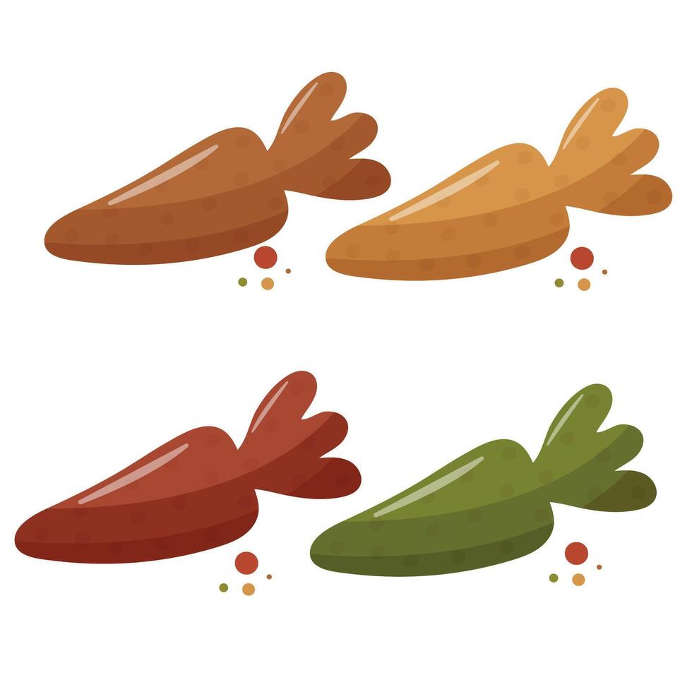 dry cat food granules in the shape of a carrot, which means it is a carrot-flavored food, for a variety of design, polyraffia or packaging vector