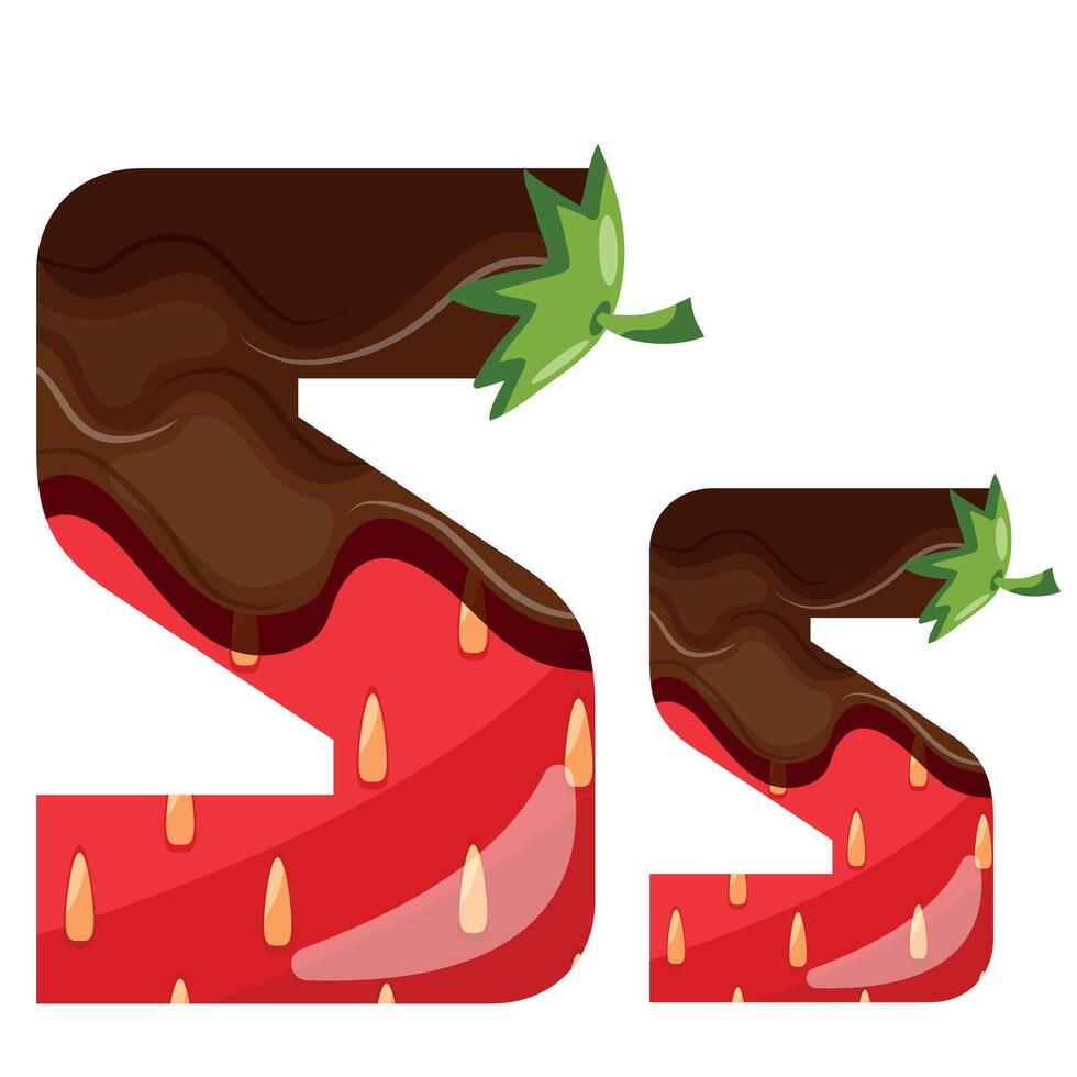 strawberry design alphabet with melted dark chocolate namely letter S design for designs, posters or banners vector