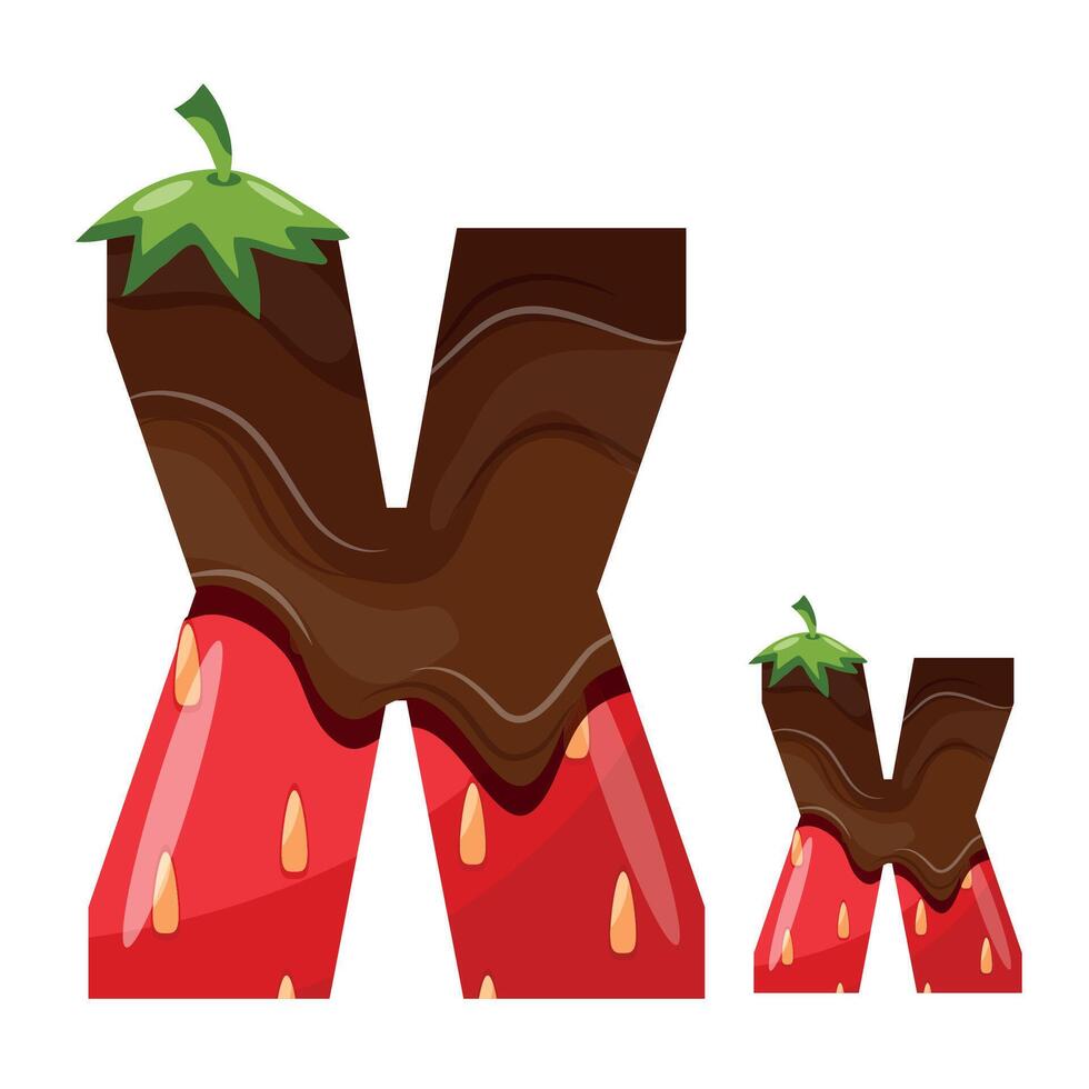 lphabet with strawberry design with melted dark chocolate namely letter X design for designs, posters or banners vector