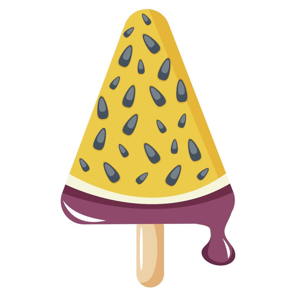 fruit ice cream triangle shape with passion fruit design on a stick for packaging, textile or banner vector